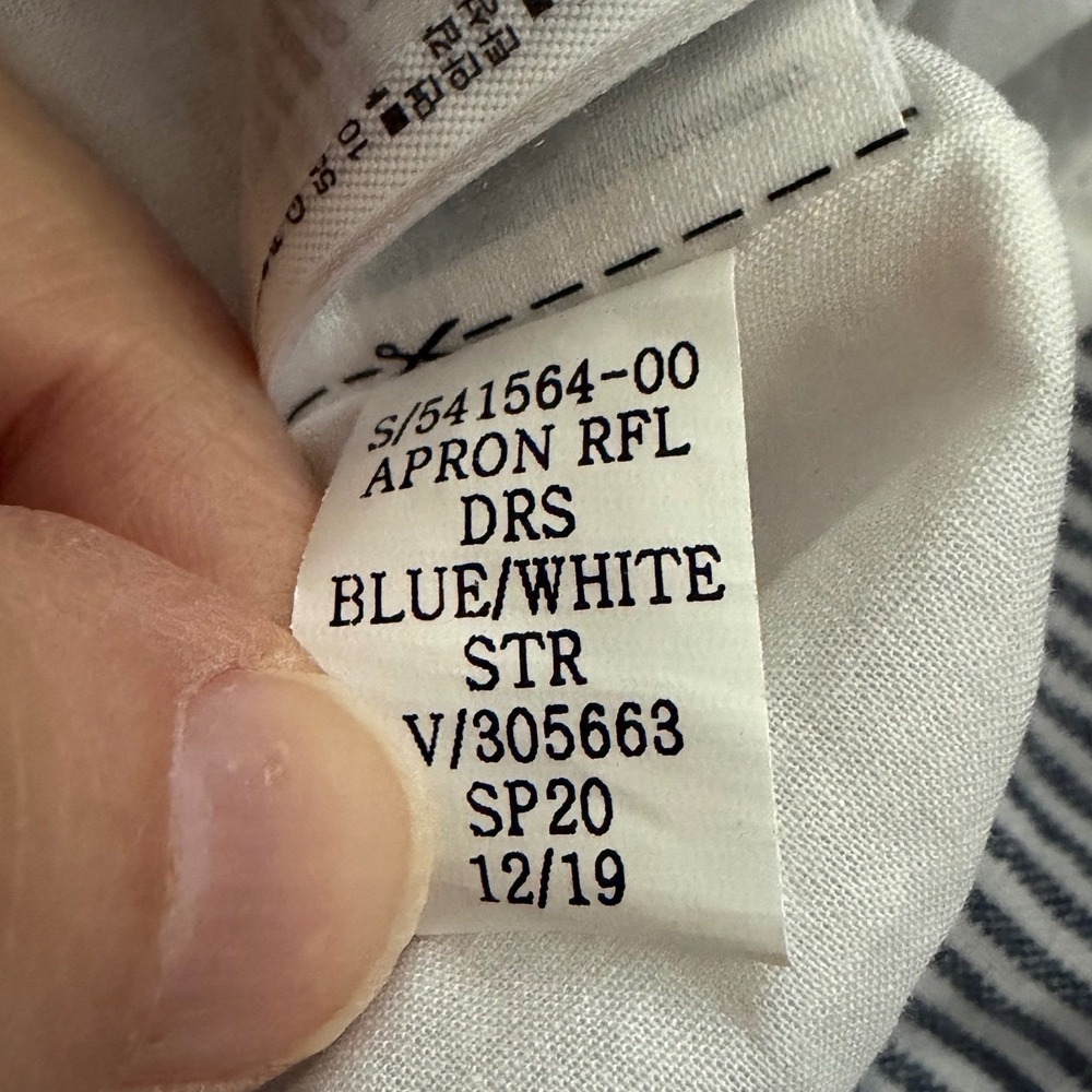 Gap Dress Blue White Striped Linen Blend Apron Ruffle Midi Smocked 10 Tall - Picture 10 of 13